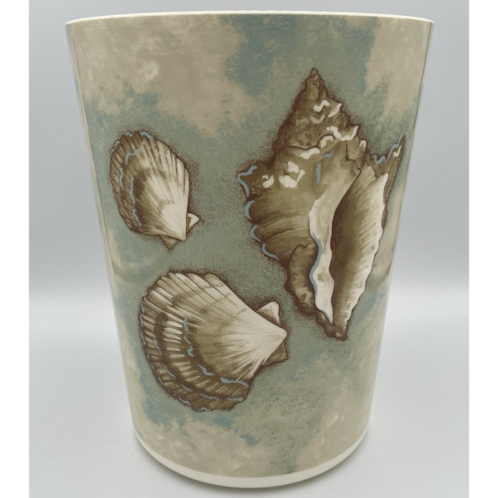 VTG Pastel Seashell Pattern Plastic Wastebasket Bathroom Coastal Beach Decor